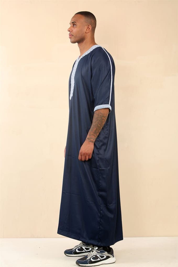 Heren blauwe Marokkaanse Thobe Jubba Robe Eid Djellaba Gandoura