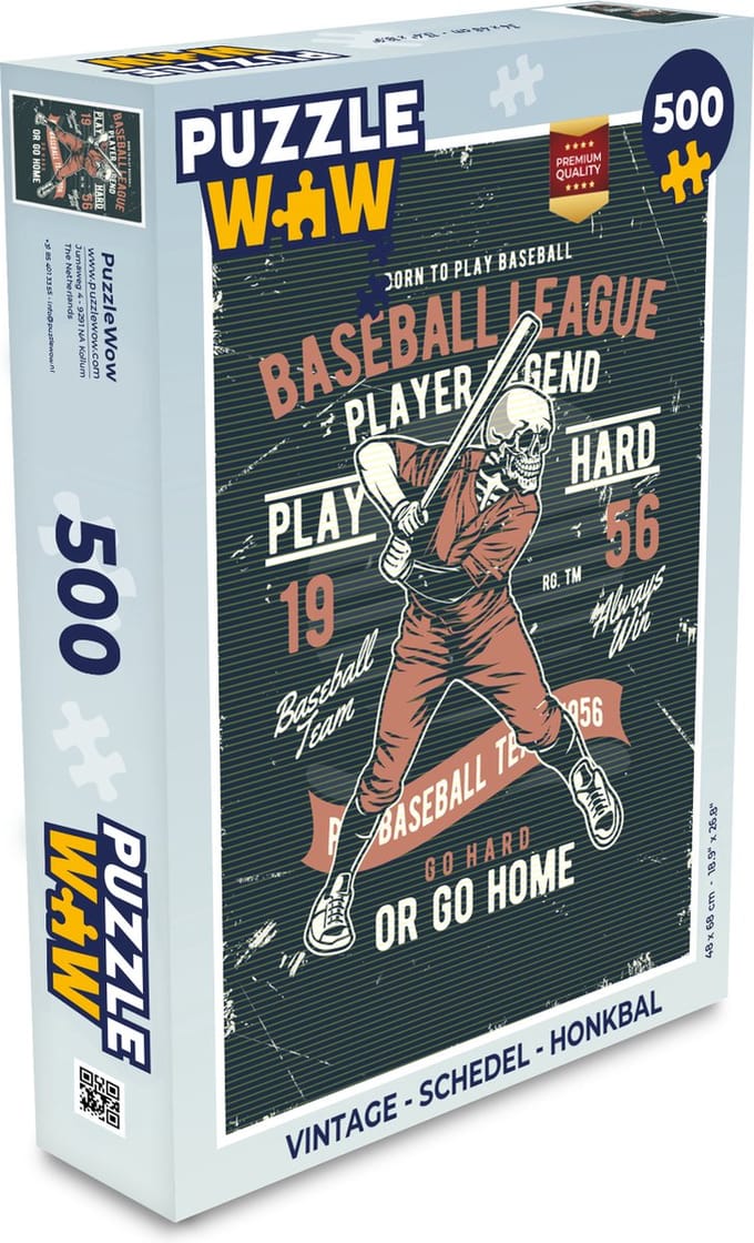 Puzzel Vintage - Schedel - Honkbal - Legpuzzel - Puzzel 500 stukjes