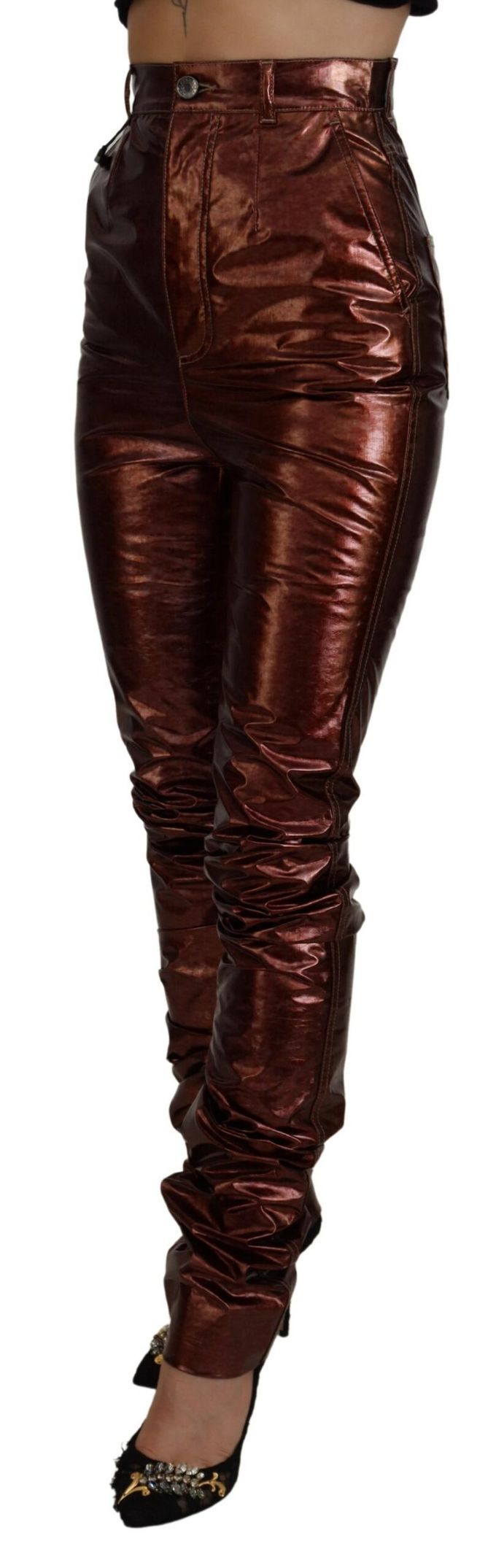 Dolce & Gabbana Metallic Bronze Hoge Taille Skinny Jeans voor Dames