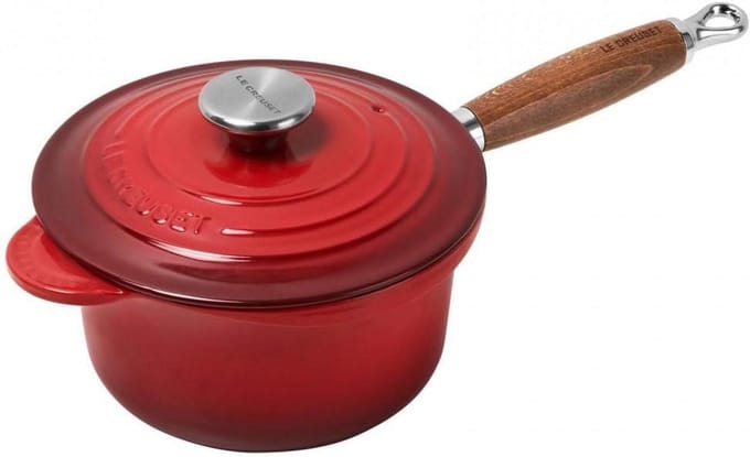 Gietijzeren Pannetje met Houten Handvat 18 cm Kersenrood