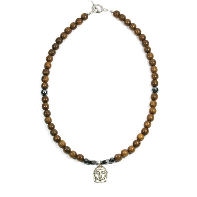 IbizaMen - robles hout 8mm - 925 Zilver buddha - maat 50cm