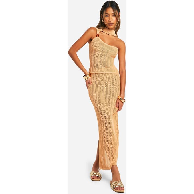 boohoo Dames Kralen Uitsnede Detail Top En Maxi Rok Set | Camel | Maat: 38