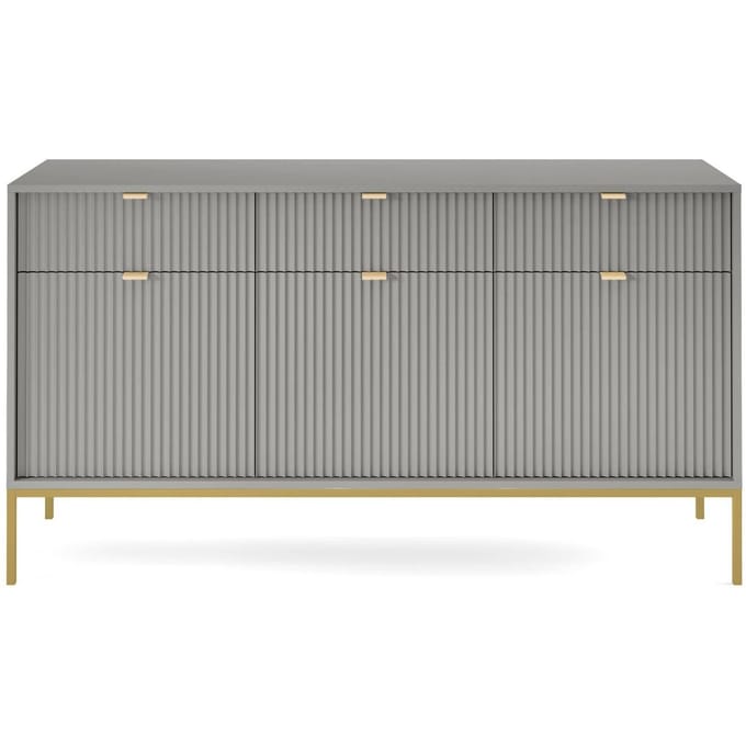 Selsey Vellore - driedeurs commode 154 cm - grijs met gecanneleerde fronten en goudkleurige omlijsting