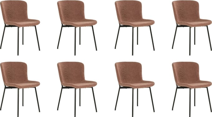 QUVIO Eetkamerstoel Lucy – Eetkamerstoelen - Bouclé - Staal - Bruin - Roestbruin - Set van 8