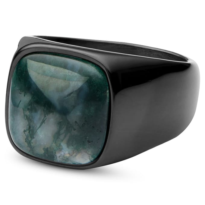 Len Gunmetal Gravel Ring met Mosagaat