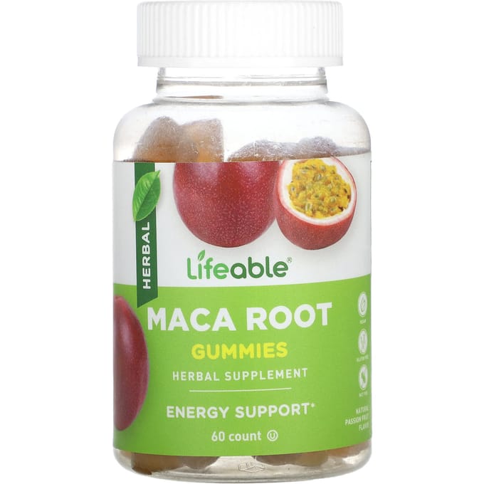 Lifeable, gommes de racine de maca, fruit de la passion naturel, 60 gommes
