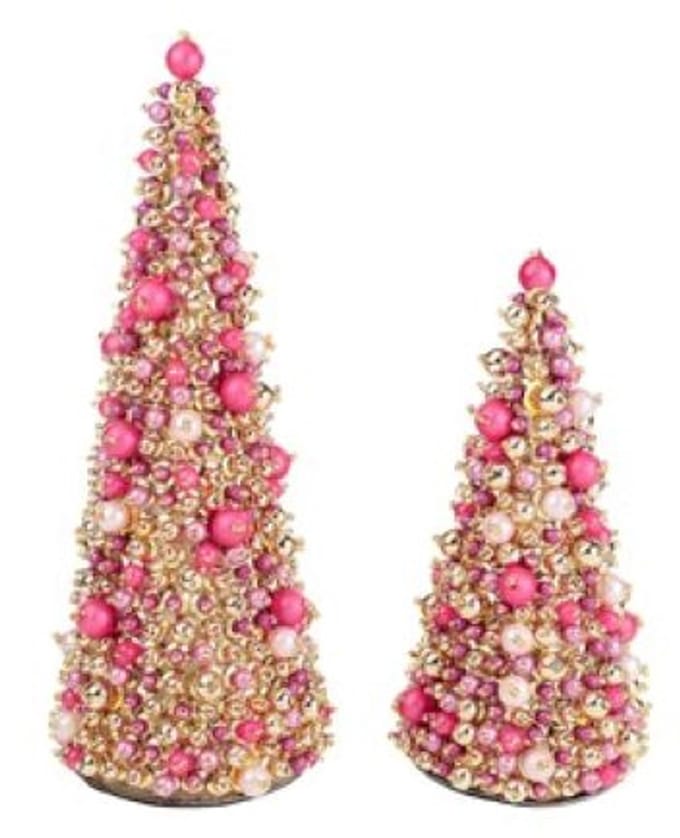 Goodwill Kerstboom Parels Goud-Roze H 26 cm set van 2 stuks