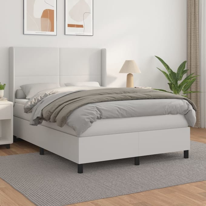 vidaXL - Boxspring - met - matras - kunstleer - wit - 140x200 - cm