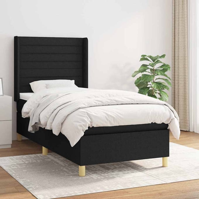 vidaXL - Boxspring - met - matras - stof - zwart - 90x190 - cm