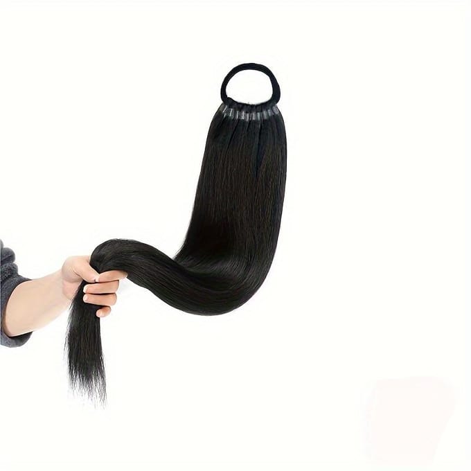 Queue de cheval synthétique lisse de 61 cm avec élastique, résistante à la chaleur, pour femme #8 brown