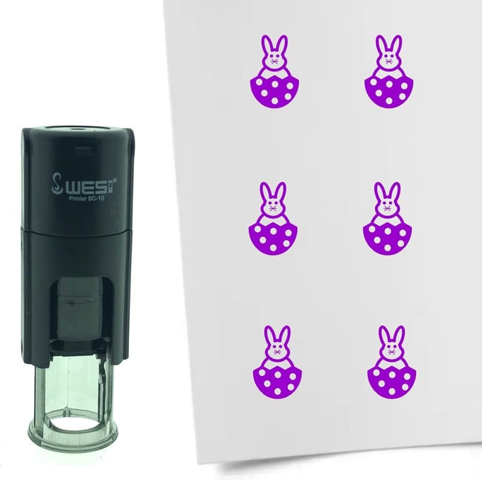 CombiCraft Stempel Paashaas in ei 10mm rond - paarse inkt