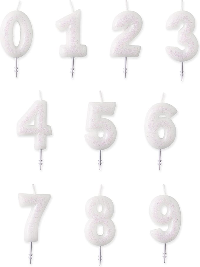 RIETHMULLER - Witte cijferkaars met glitter 6,5 cm