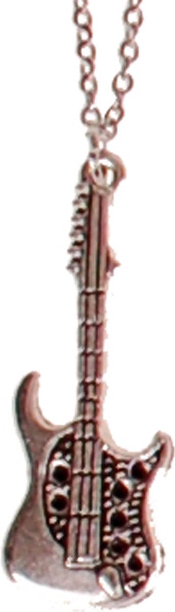 Ketting RVS 55cm - Hangertje Gitaar Zilverkleurig 3,5cm