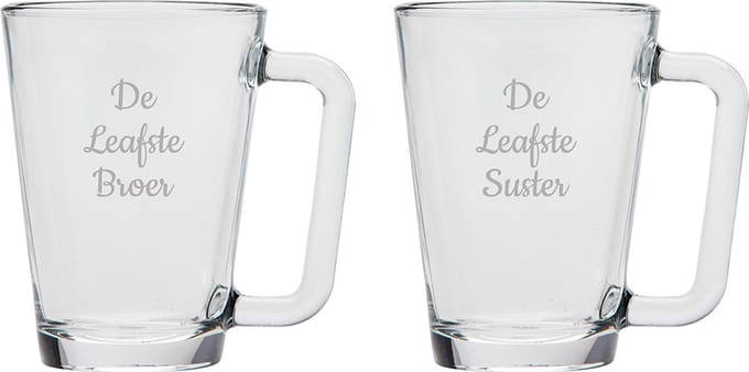 Gegraveerde theeglas 26cl De Leafste Broer-De Leafste Suster