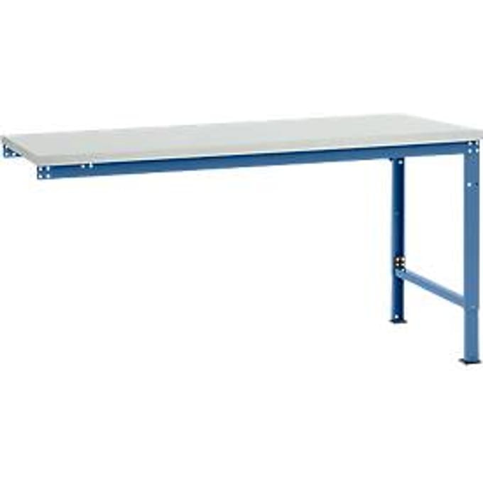 Manuflex AU8091.5007 Werk aanschuiftafel universele speciale met melamine schijf, bxdxh = 1750 x 1000 x 722-1022 mm Stralend blauw (RAL 5007)