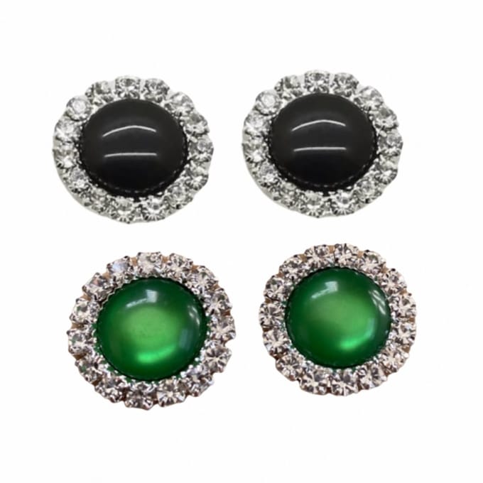 2 Paar Clip oorbellen-Zwart-Groen-1.5 cm