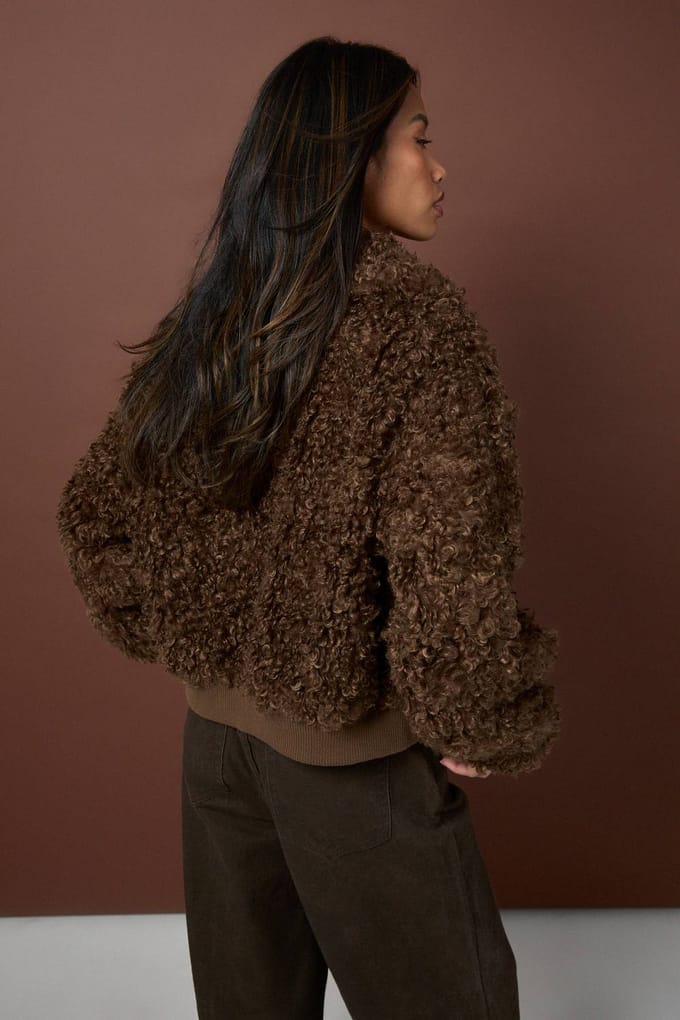 boohoo Dames Bomberjack met pluizig bont | Brown | Maat: 8