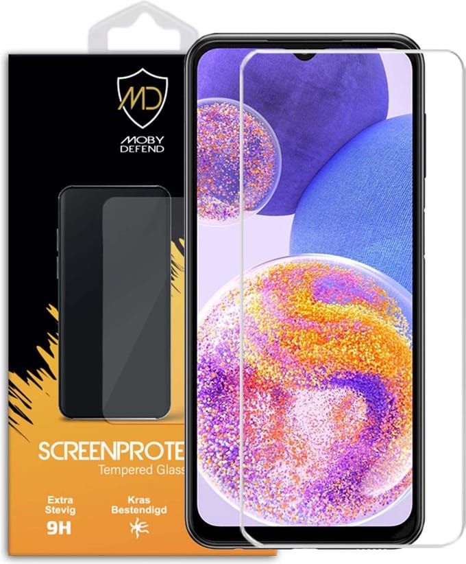 MobyDefend Screenprotector - Geschikt voor Samsung Galaxy A23 - Case-Friendly Screensaver - Gehard Glas