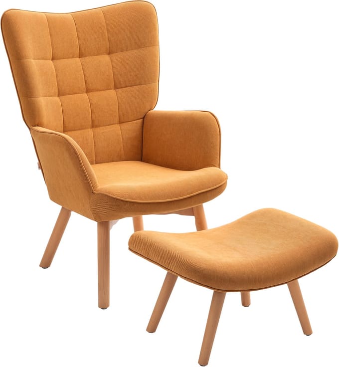 HOMCOM-Ohrensessel mit Hocker-Kord-72L x 80B x 101H cm-Braun