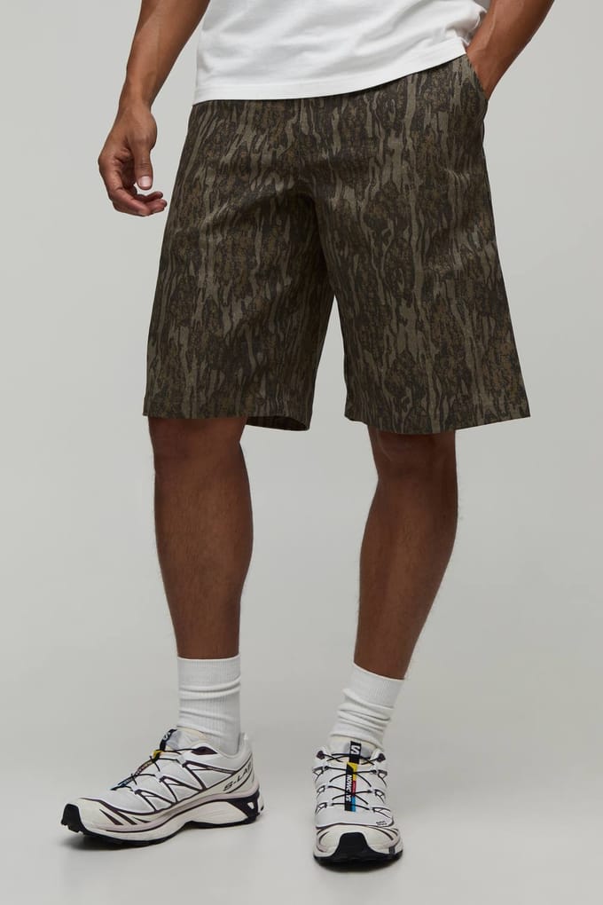 Regular Fit Camo Twill Co-ord Short | Khaki | Size 34