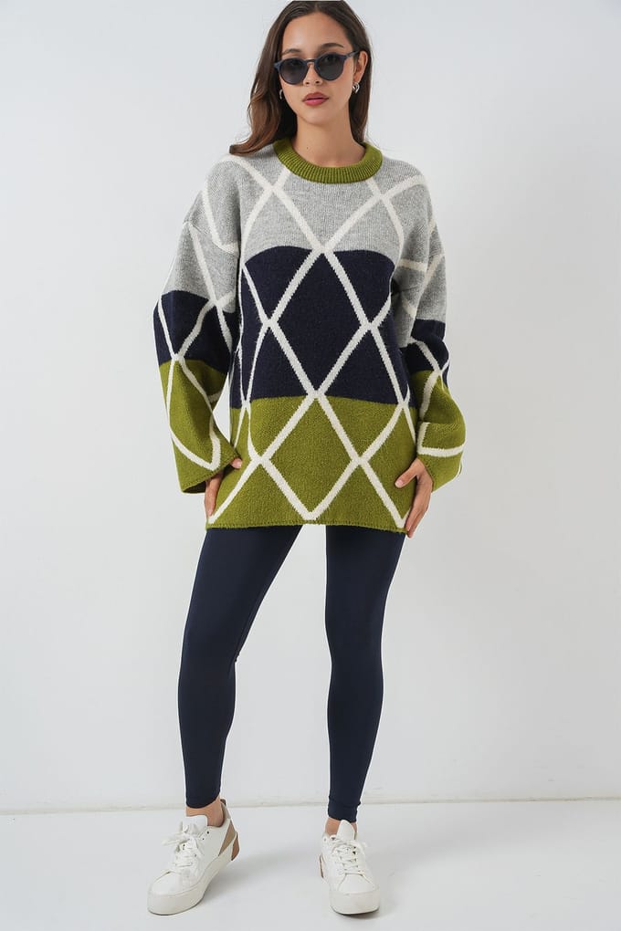 Oversized Geribbelde Trui met Ronde Hals
