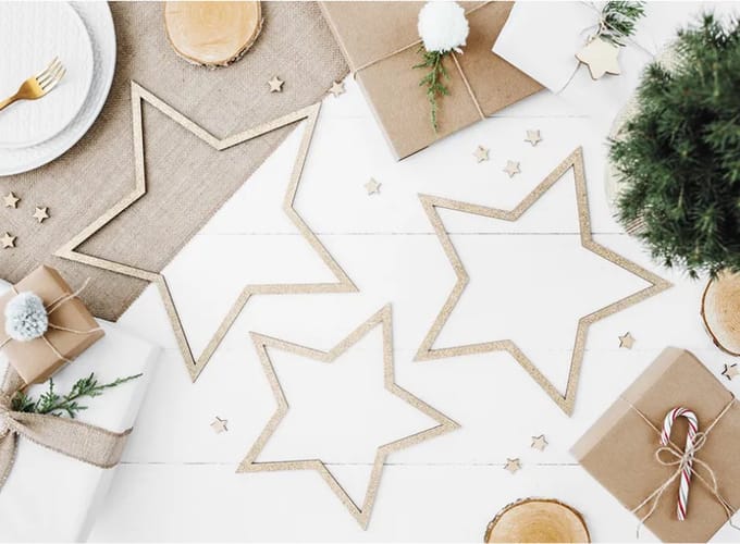 Hangers Sterren Hout Goud Glitter - 3 stuks