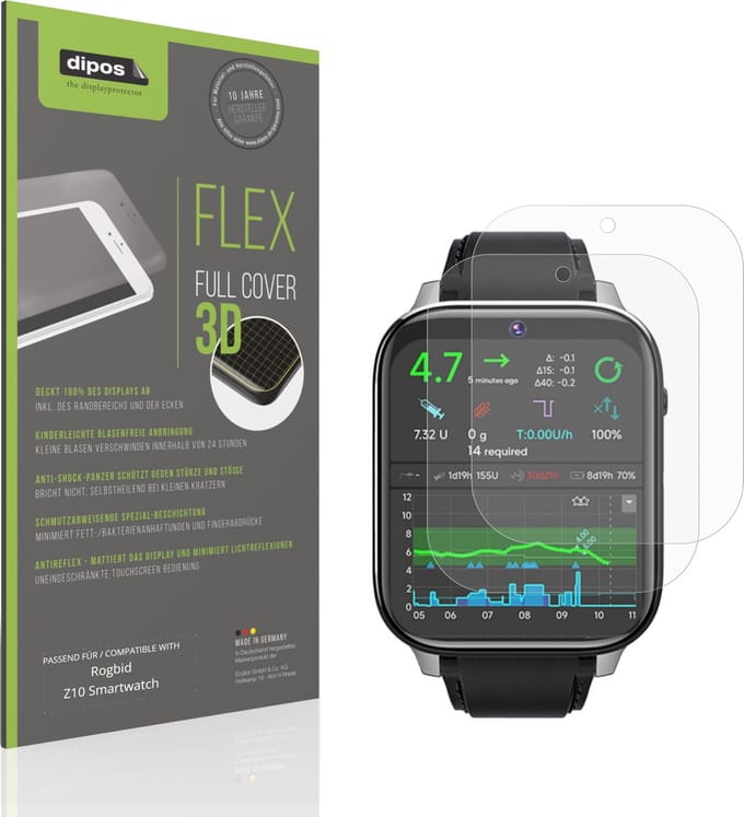 dipos FLEX – 2x Matte Screenprotector geschikt voor Rogbid Z10 Smartwatch | Volledige Schermbescherming | Case-Friendly