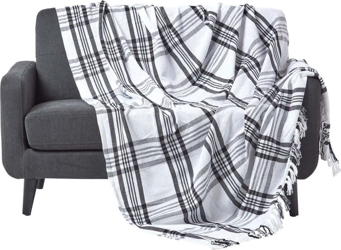 Homescapes Zwart/Wit Tartan Plaid 150 x 200 cm