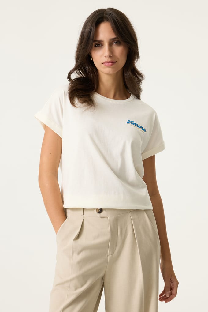 GARCIA Dames Tekst Print T-shirt Wit Korte mouw
