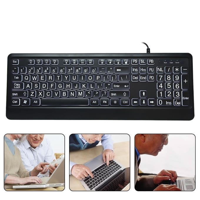 Ergonomisch USB-interface Multimedia LED Wit Backlit Toetsenbord voor Oudere Man