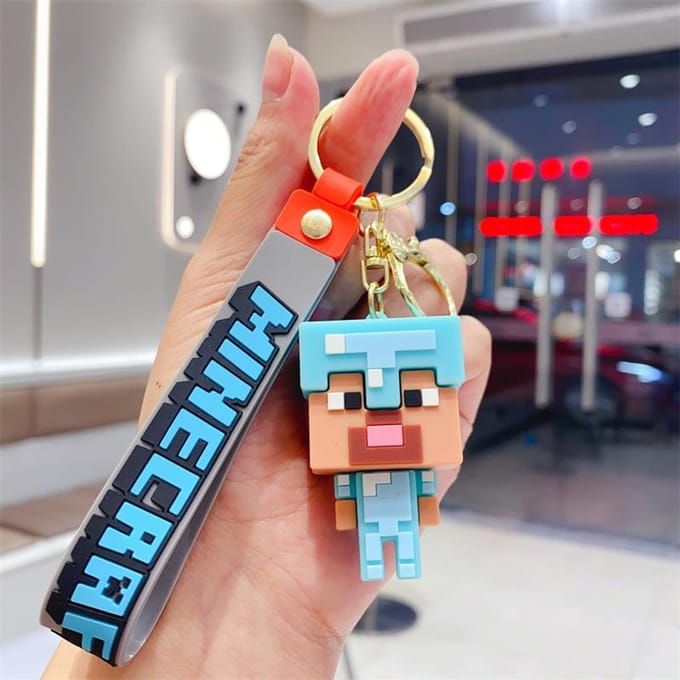 Minecraft PVC Sleutelhanger Kinderen Silicone Tas Wissel Opbergtas Sleutelhanger blue