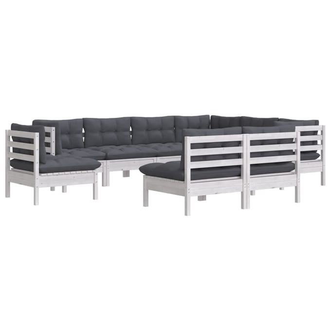 vidaXL - 9-delige - Loungeset - met - kussens - massief - grenenhout - wit