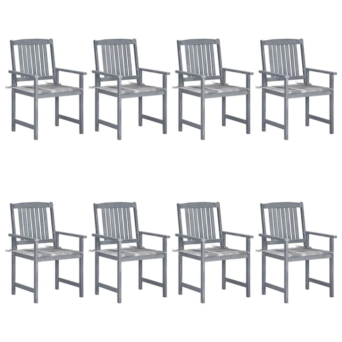 vidaXL - Tuinstoelen - 8 - st - met - kussens - massief - acaciahout - grijs