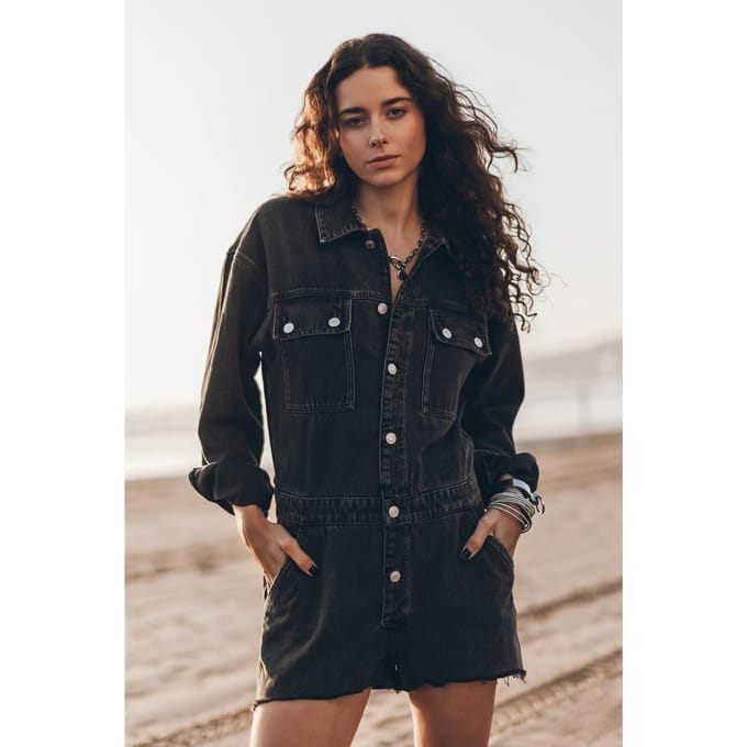 Mikuta The Black Short Denim Jumpsuit Größe: M | Jumpsuits Outlet | Damen | Schwarz