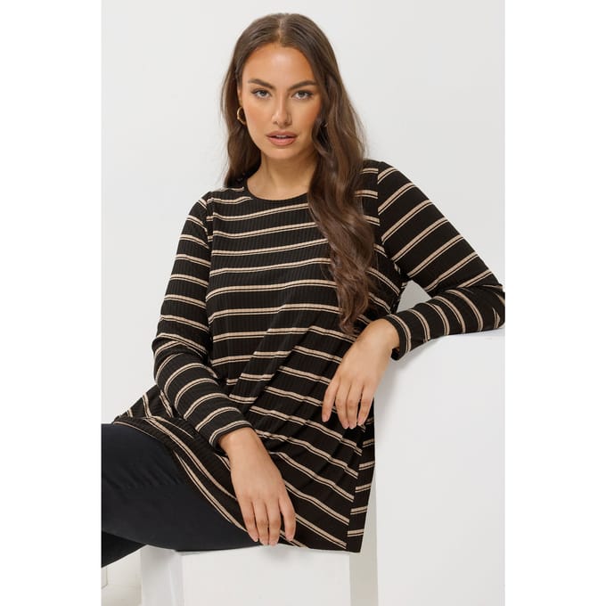 Yours Zwarte Gestreepte Geribbelde Swing Top Size 42