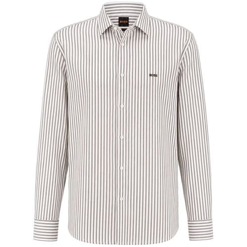 BOSS Mysoft Overhemd gestreept Wit groen - Maat XXL - Heren - Overhemden Casual