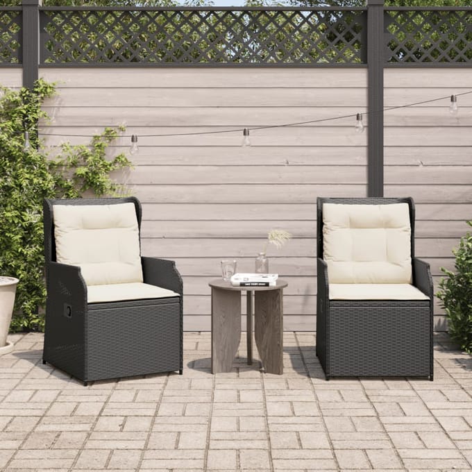 vidaXL - Tuinstoelen - 2 - st - verstelbaar - met - kussens - poly - rattan - zwart