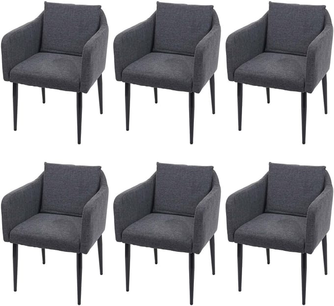 Set van 6 eetkamerstoel MCW-H93, keukenstoel fauteuil stoel ~ stof/textiel donkergrijs
