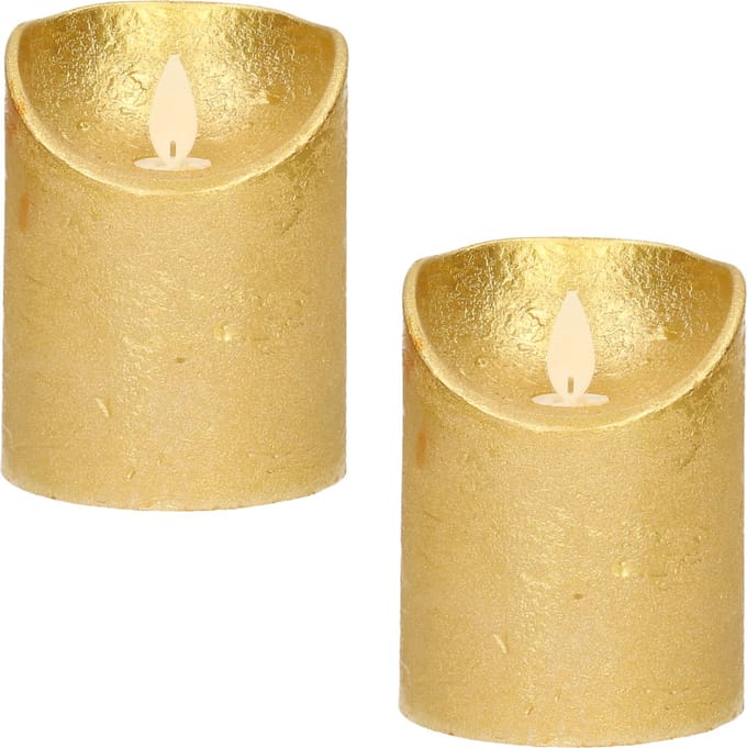 Anna's Collection Stompkaars - 2x - LED - goud - H10 cm - bewegende vlam - kaars