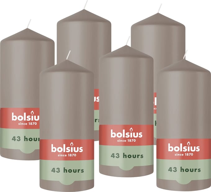 Bolsius - Gladde Stompkaars - 6 Stuks - Taupe - 13 cm - 43 Branduren