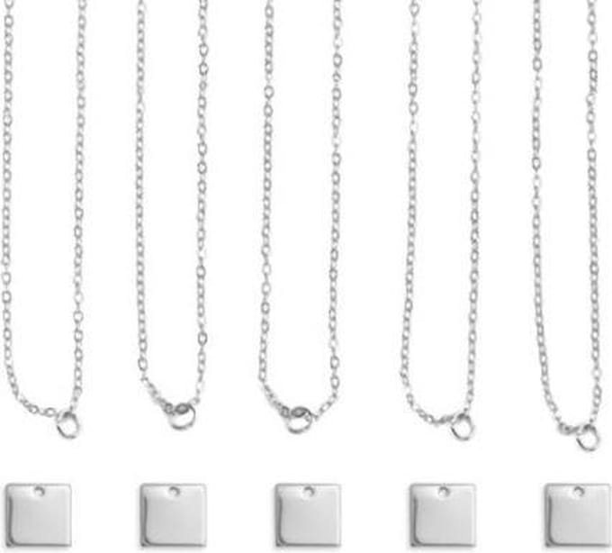 Halskettingset | vierkant | zilverkleurig | 5 stuks