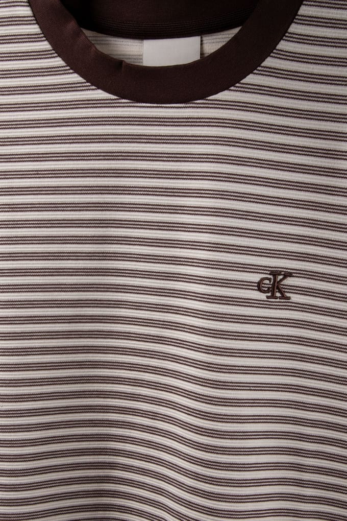 Calvin Klein Ss Striped Ottoman T-shirt Rich Brown Maat: M | Basic T-Shirts Outlet | Heren | Bruin