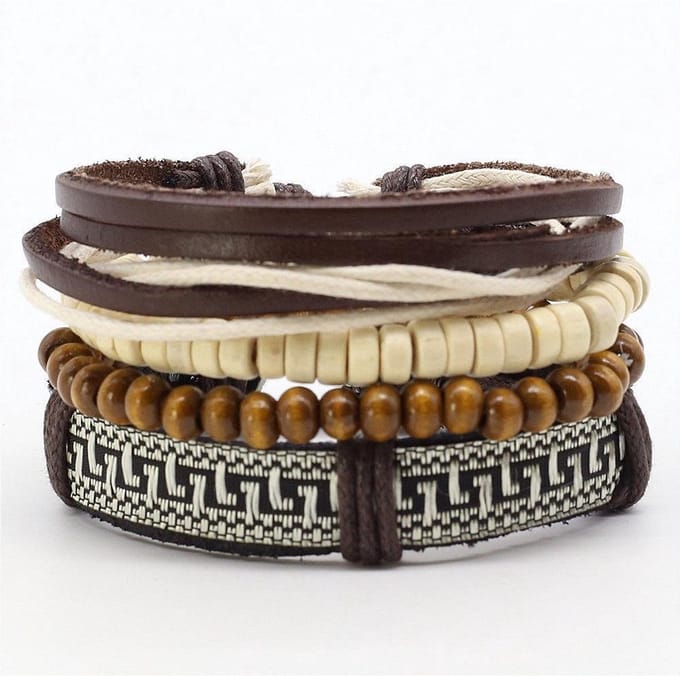 Montebello Armbanden Adlan - Leer - Kralen - ∅20cm - 4-delig - Aanpasbaar