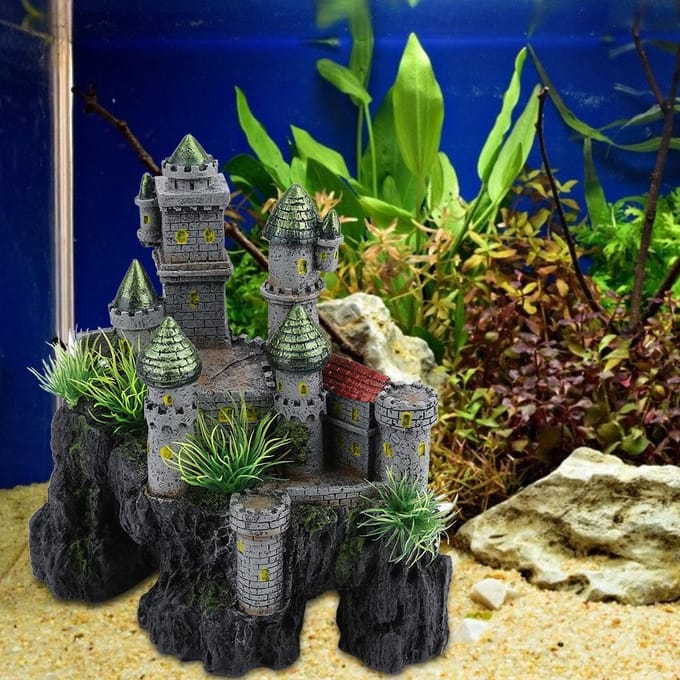 Simulatie Hars Schuilplaats Kasteel Vissenkom Aquarium Ornamenten Decor gray