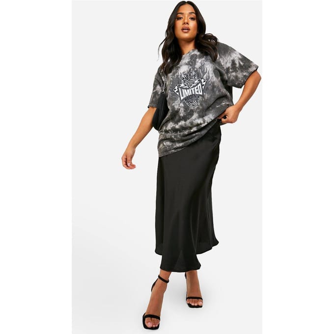 boohoo Dames Petite Satin Midaxi Rok | Black | Maat: Medium