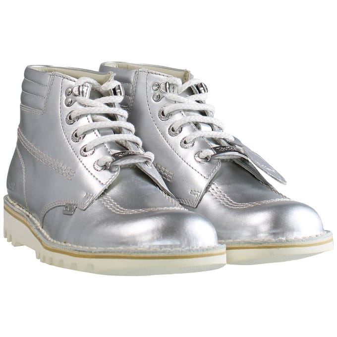 Kickers Throwback Enkellaarsjes Dames Zilver