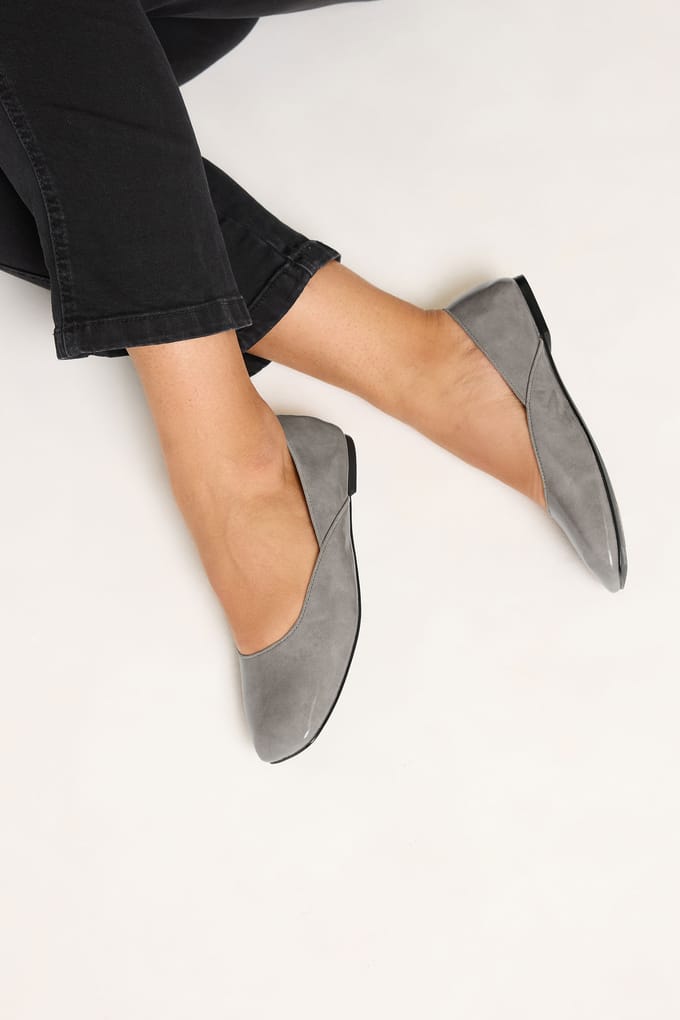 Yours Grijze Balletpumps Met Vierkante Neus In Brede Epasvormsize 37EEE