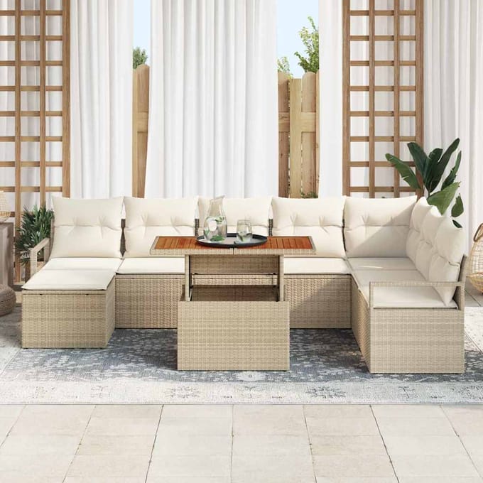 vidaXL - Tuinbank - Set - 9 - st - Beige - en - Crème