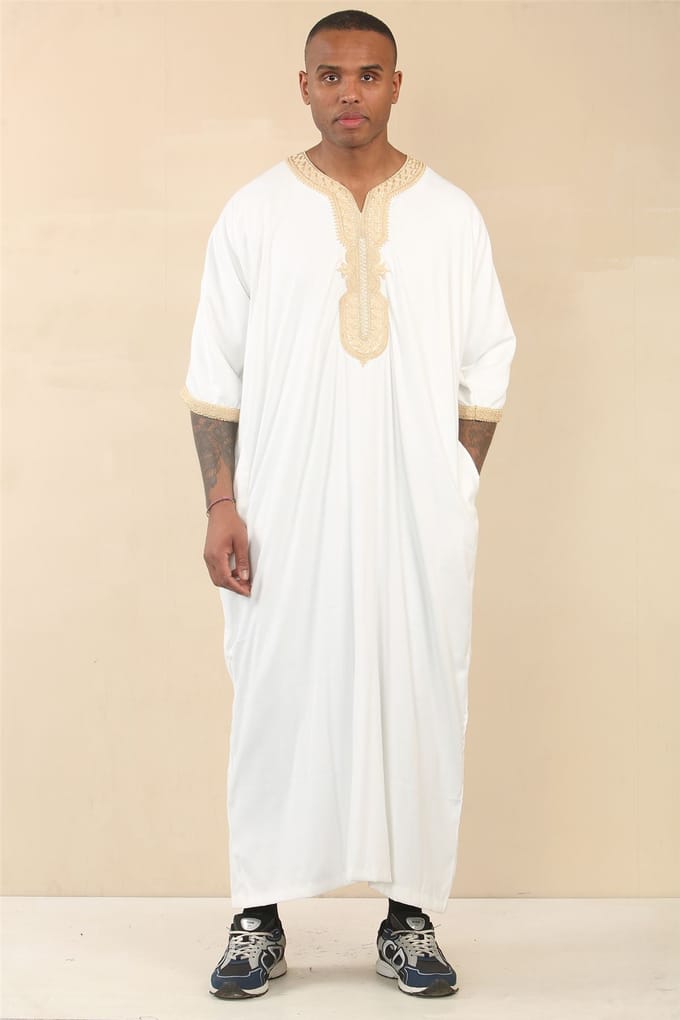 Heren witte Marokkaanse Thobe Jubba Robe Eid Djellaba Gandoura