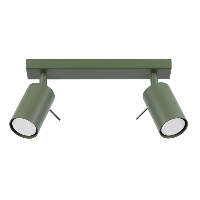 Plafondlamp RING 2 met 2 verstelbare spots - Sollux Lighting - IP20 - Olijfgroen staal behuizing - 30 x 6 x 17 cm - 2 x GU10 LED, exclusief lichtbron - 2 x 10 W - Moderne plafondlamp voor gang, hal en slaapkamer
